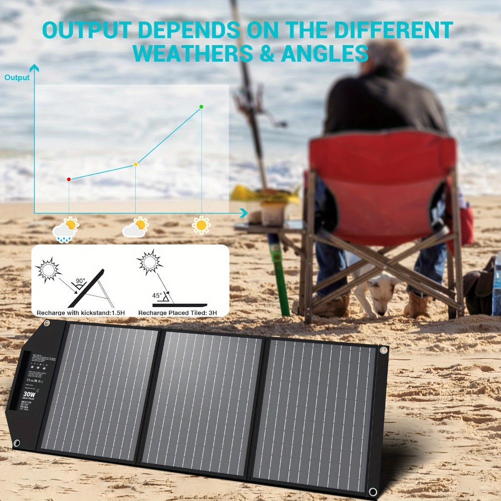 Portable Solar Panel Charger 30W 60W 100W Foldable Camping Solar Charger with 18V MC4 Dual USB-A QC3.0 USB-C PD18W Ports for Camping RV Hiking Outdoor Power Bank Charging