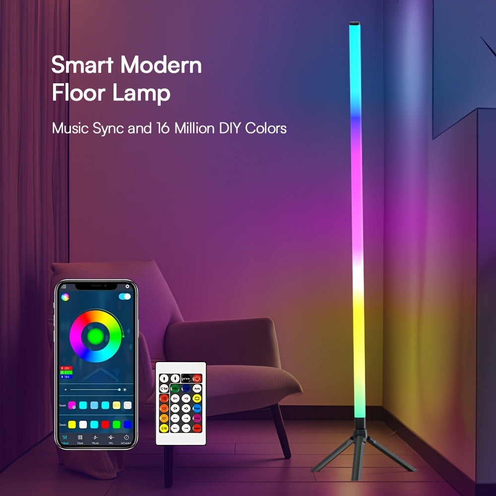 56-Inch RGB Corner Floor Lamp in One- or Two-Piece Options with Remote, App and Button Controls