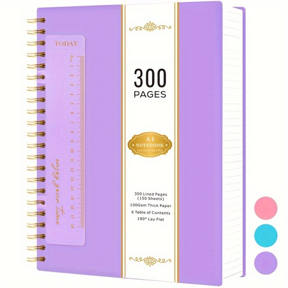 Large 300-Page Spiral Notebook with 8.5 x 11 Inch Ruled Pages and Six Hardcover Color Options