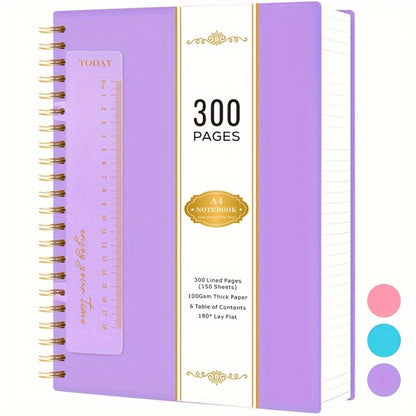 Large 300-Page Spiral Notebook with 8.5 x 11 Inch Ruled Pages and Six Hardcover Color Options