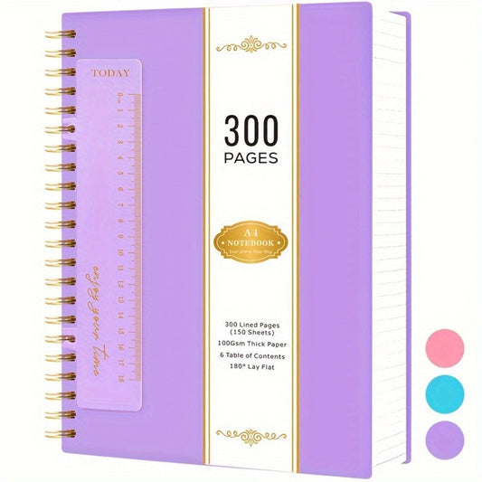 Large Spiral Notebook 300 Pages Hardcover – 8.5x11 A4 College Ruled 100GSM Lined Paper PVC Waterproof Cover for Work School Travel Women Men Purple Pink Blue Black Yellow Green