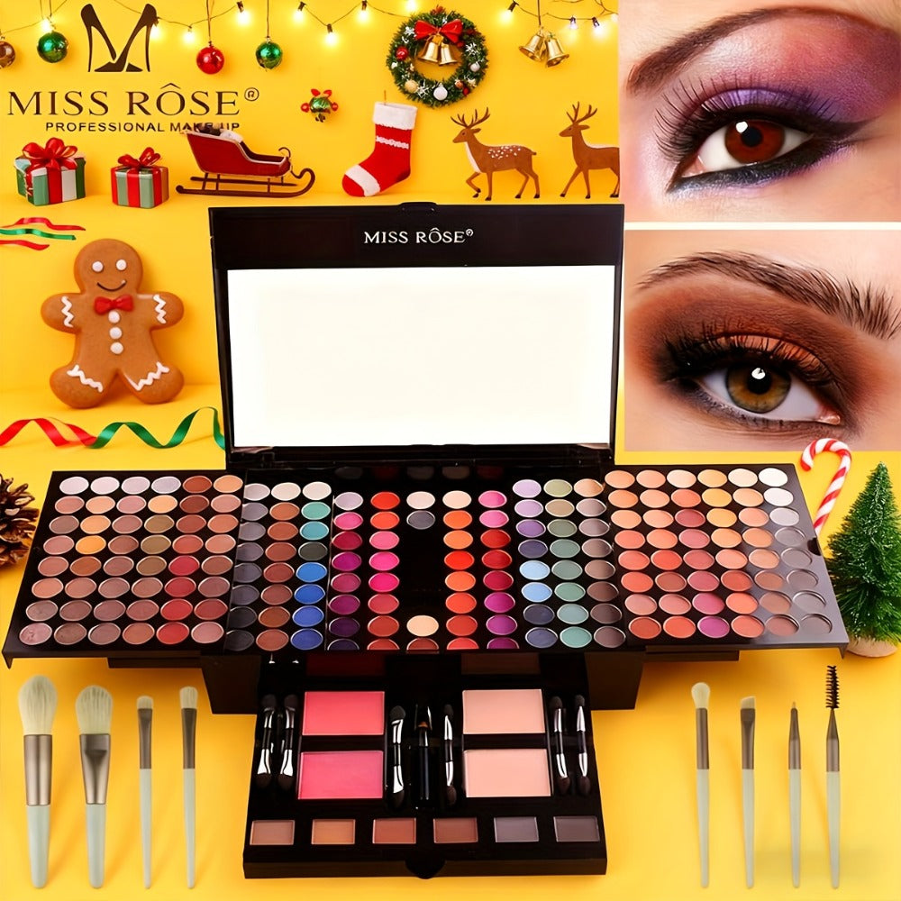 Makeup Kit 190-Color Fold-Out Face and Eye Palette with Center Mirror, 144 Eyeshadow Shades and Eight Brushes