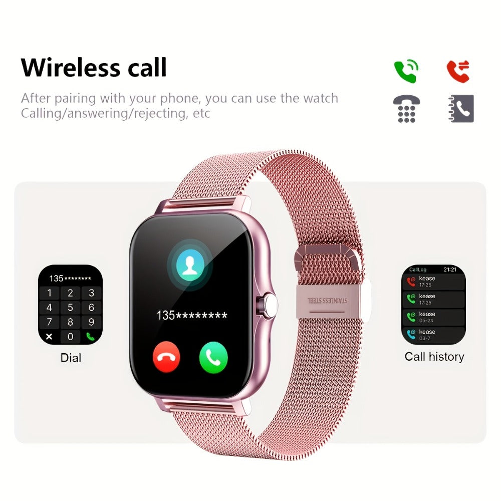 Calling Smartwatch for Men Women Heart Rate Monitor Sleep Tracker Multiple Sport Modes Music Control Weather IP67 Waterproof Magnetic Charging Android iPhone Compatible – Black Pink Silver Gold