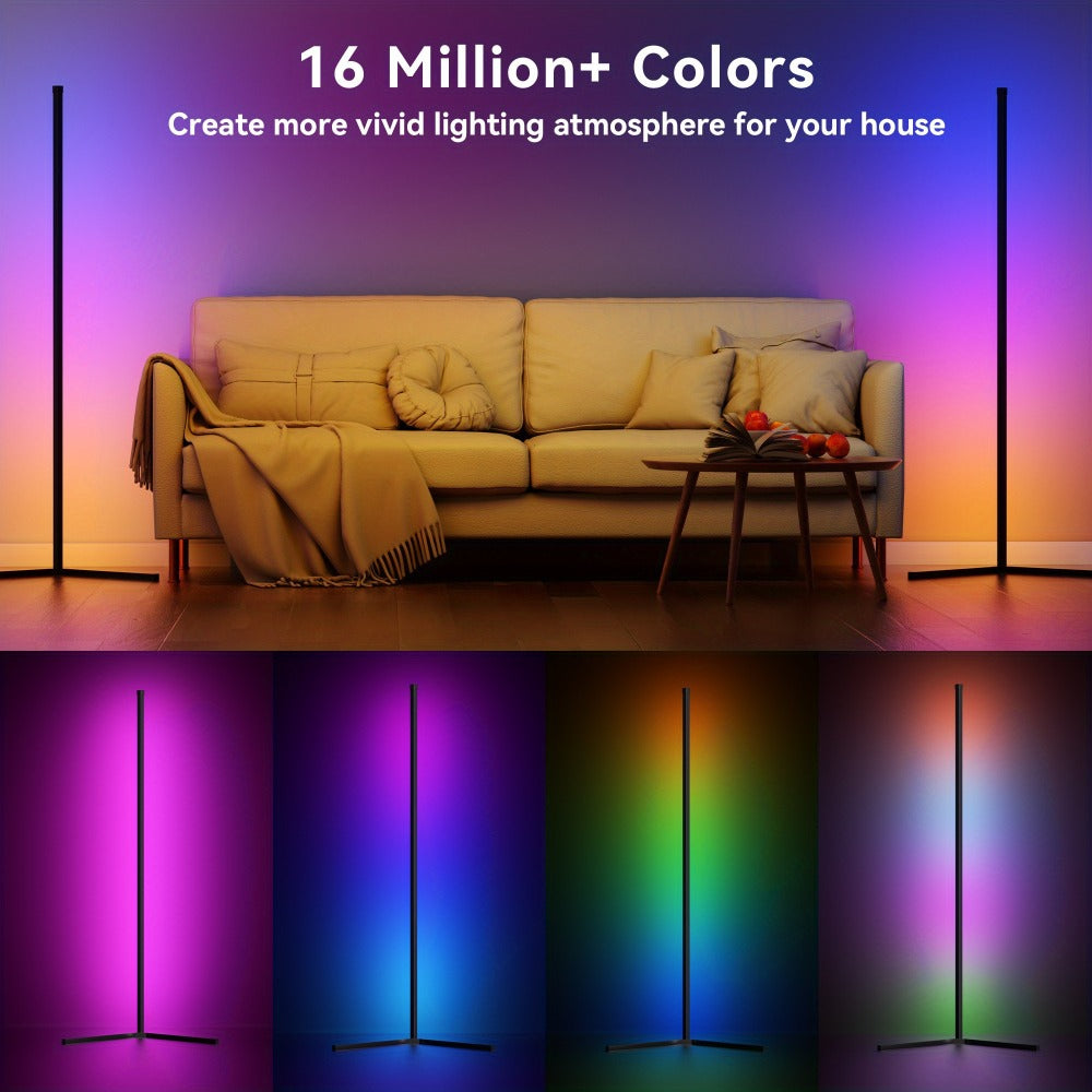 56-Inch RGB Corner Floor Lamp in One- or Two-Piece Options with Remote, App and Button Controls