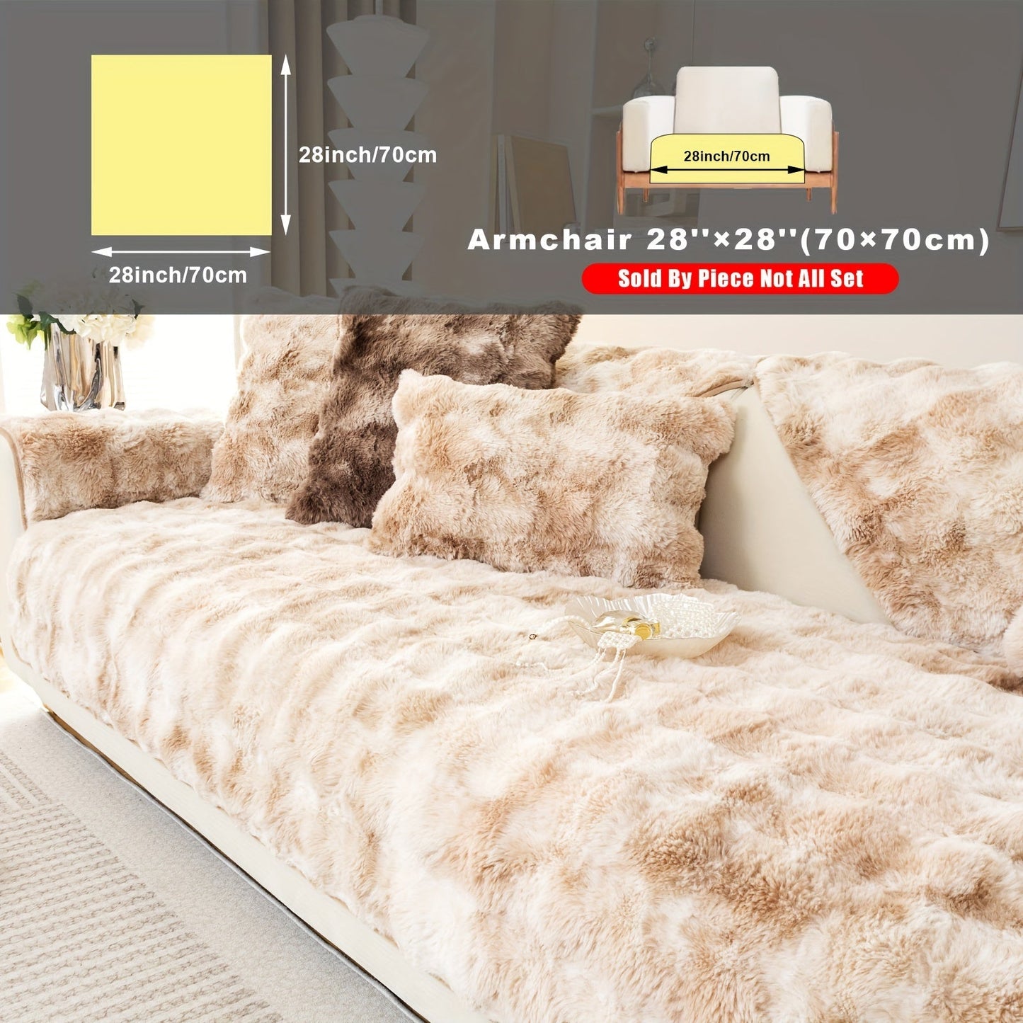 Sofa Cover, Faux-Lamb Plush Gradient Couch Pad in Five Colors with Armchair, Backrest and Seat Sizes
