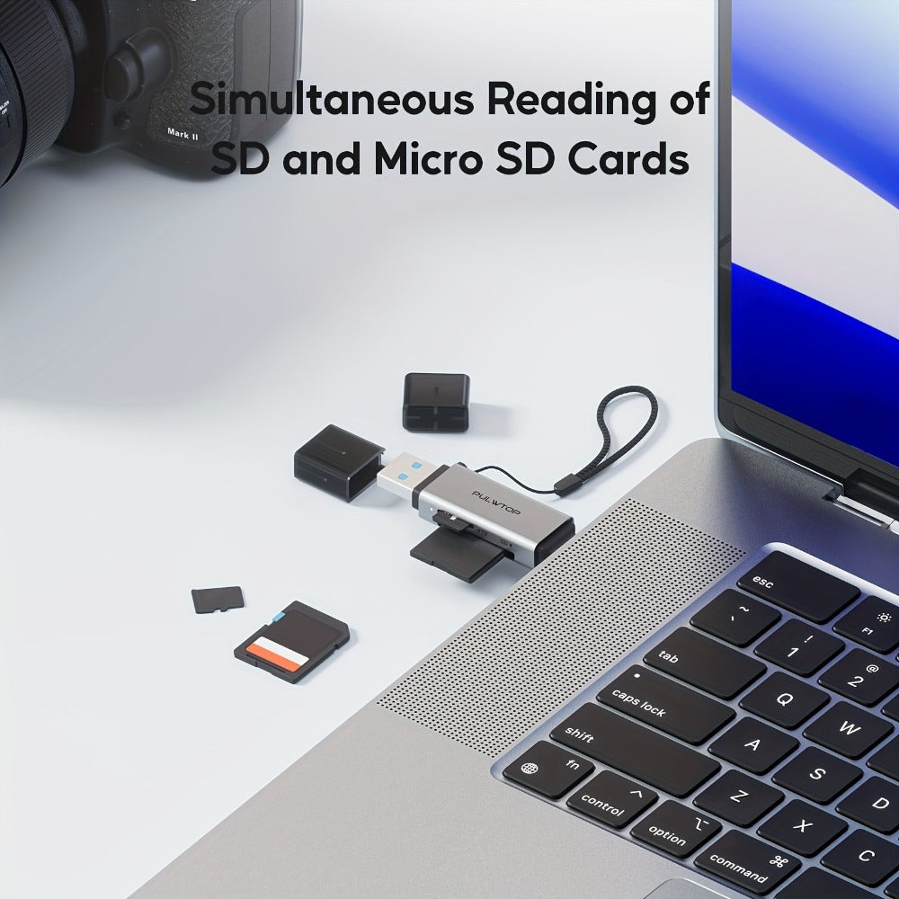 SD Card Reader USB 3.0 & USB-C Dual Slot Adapter for SD Micro SD SDHC SDXC MMC – PUWLTOP 5Gbps High-Speed Memory Card Reader, Plug & Play, Compatible with iPhone 15/16, MacBook, Laptop, Android OTG