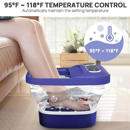 Collapsible Foot Spa with Heater, Temperature Control, Bubbles, Six Rollers and Two Color Options
