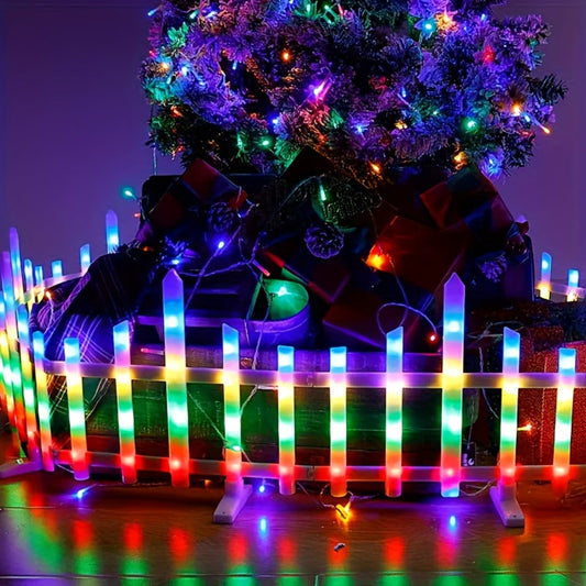 Solar Fence Lights Outdoor 8-Pack with Remote Control - LED White Picket Fence Border Lights Solar Powered