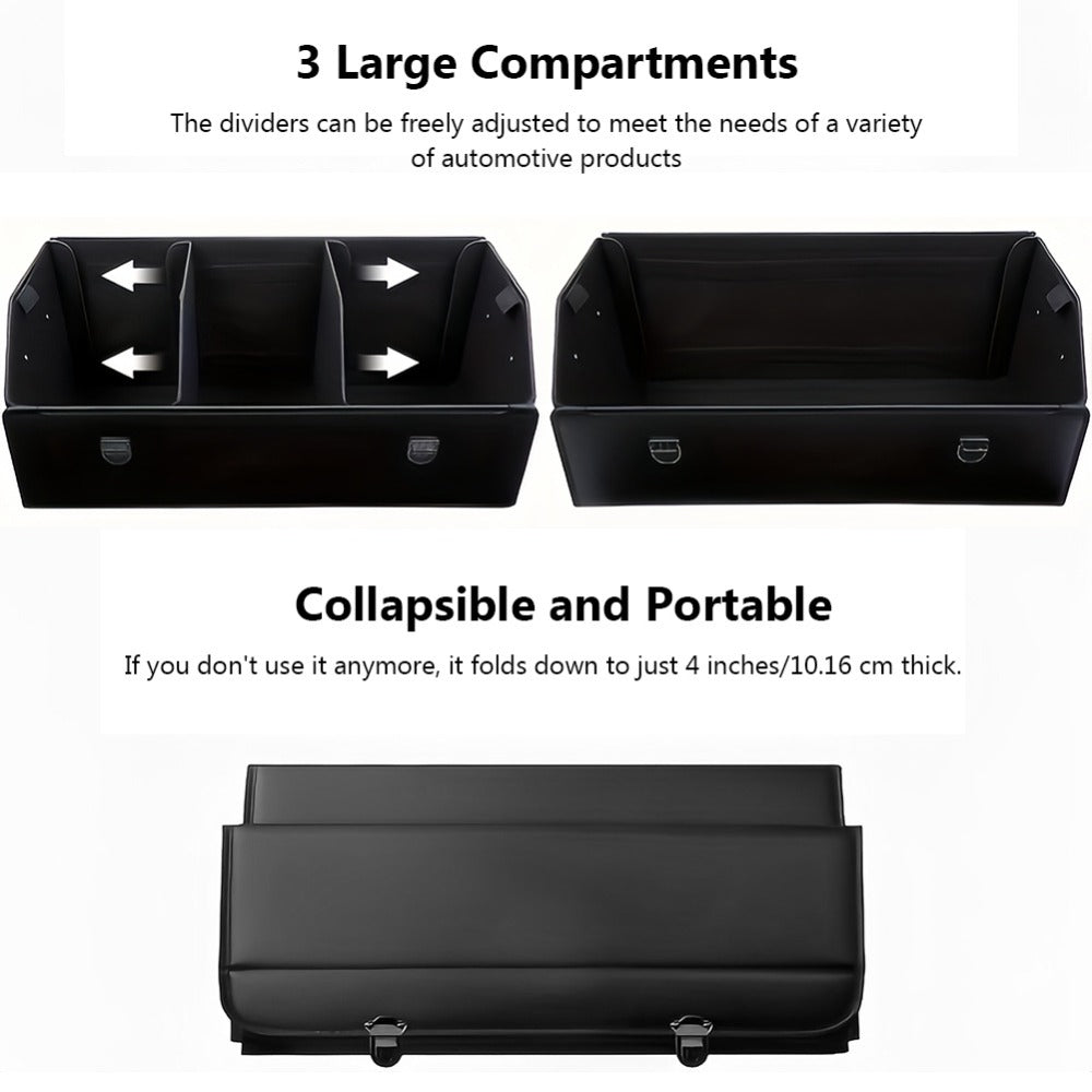 PU Leather Car Organizer Box Foldable Multi-Compartment – Large Capacity Storage for SUV, Truck, Camper & Car Interior, Durable Auto Cargo Organizer with Dividers
