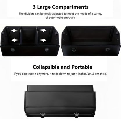 PU Leather Car Organizer Box Foldable Multi-Compartment – Large Capacity Storage for SUV, Truck, Camper & Car Interior, Durable Auto Cargo Organizer with Dividers
