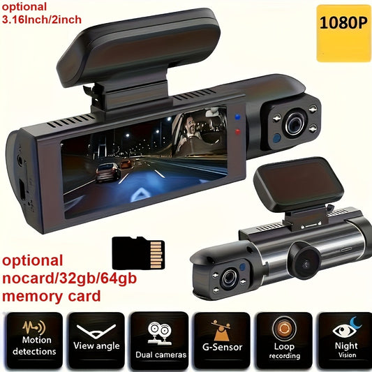 Dual Dash Cam 1080P Front and Inside Car Camera with IR Night Vision, WiFi, Loop Recording, Wide Angle DVR – Optional 2" / 3.16" Screen, No Card / 32GB / 64GB Memory Card