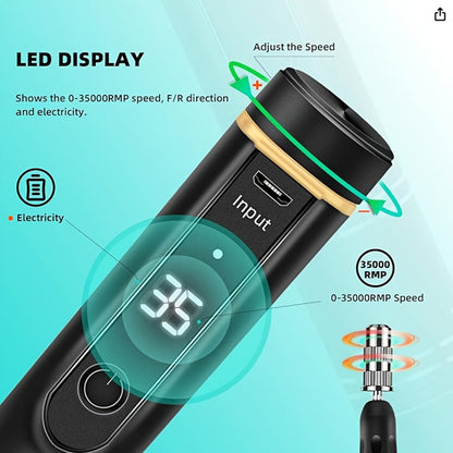 Nail Drill Machine 35000 RPM LCD Display Rechargeable Portable Electric Nail File with Forward Reverse Rotation Low Noise – Professional Nail Grinder for Gel Acrylic Natural Nails Manicure Pedicure Home Salon