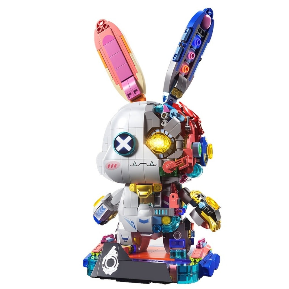 Punk Mechanical Rabbit Building Block Set 1377pcs – Pink Steampunk Style Brick Model Kit, Mid-Scale ABS DIY Assembly Display Toy, Unique Halloween Christmas Birthday Gift for Teens & Adults