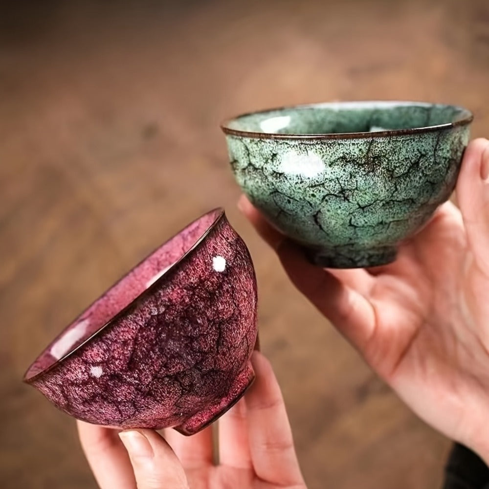 Five-Piece Jianzhan-Style Ceramic Tea Cup Set in Five Colors with 4.06-Ounce Bowls and Gift Box