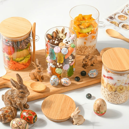 Overnight Oats Jars with Bamboo Lids & Spoons, 500ml Glass Meal Prep Containers — Dessert Bowl Set for Chia Pudding, Salad, Cereal, Yogurt & Sourdough Starter | 4 or 6 Pack