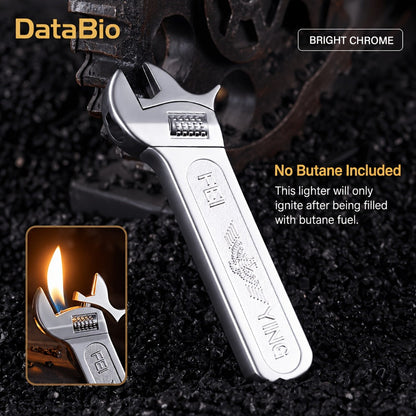 Spanner Shape Novelty Lighter – Refillable Butane Windproof Metal Lighter, Cool Gadget Gift for Men | Father's Day Gift Idea | Bright Chrome & Black | No Butane Included