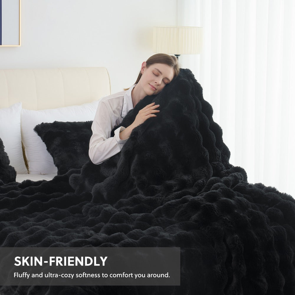 Faux Rabbit Fur Throw Blanket in 11 Checkout Colors and Throw, Twin, Queen or King Size Options