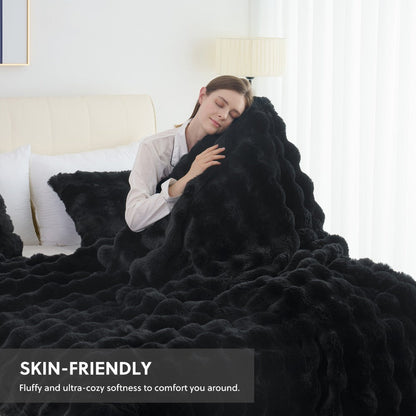 Faux Rabbit Fur Throw Blanket in 11 Checkout Colors and Throw, Twin, Queen or King Size Options