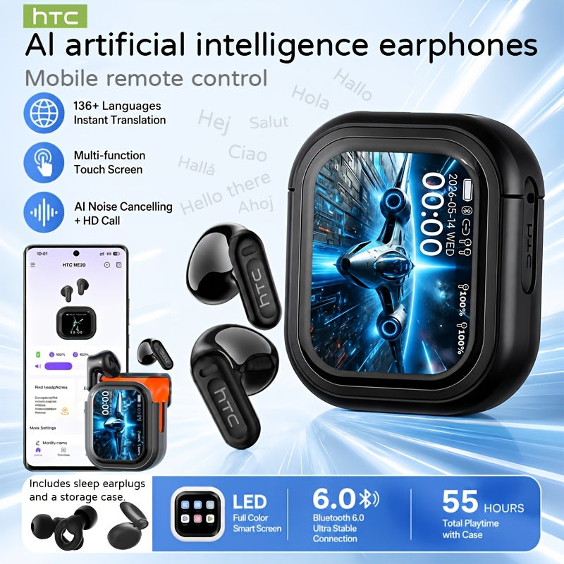 AI Translation Earbuds with Color Touchscreen Charging Case in Black or White and Five Bundle Options