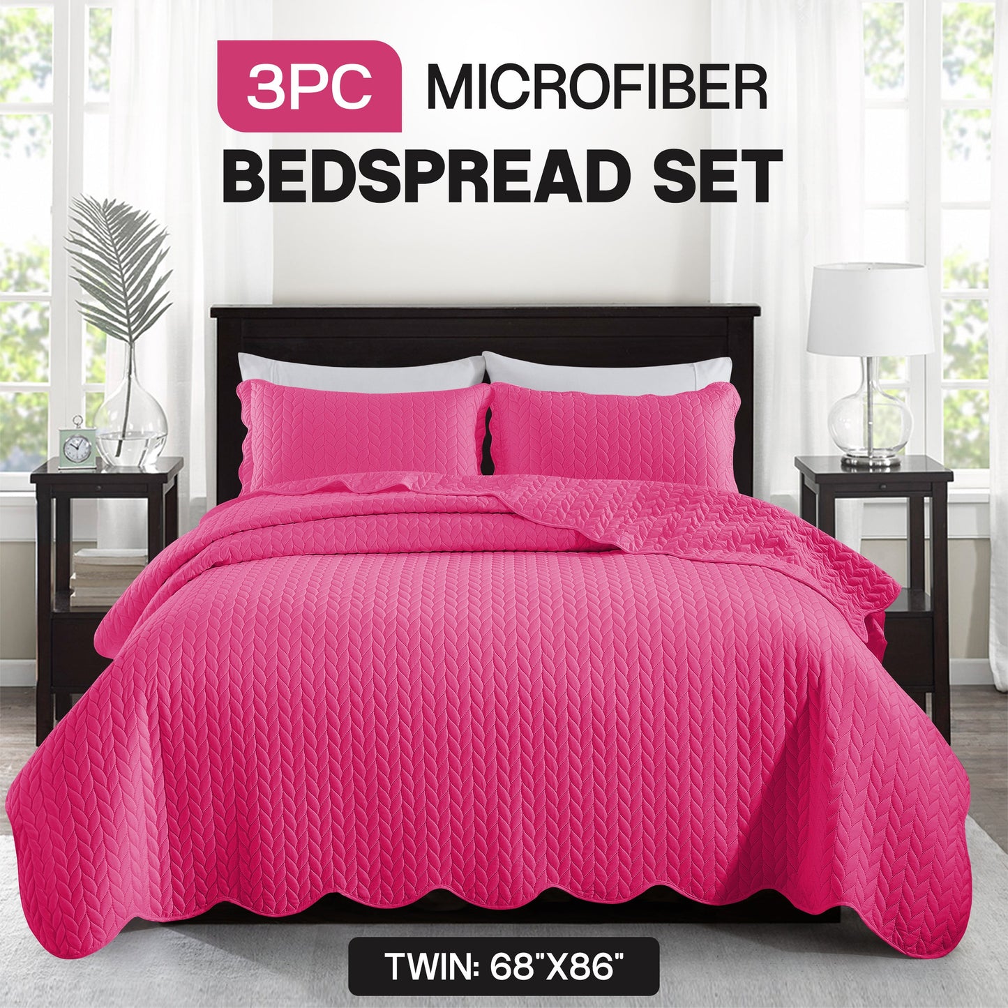 Chevron-Texture Three-Piece Bedspread Set in 16 Colors with Twin, Queen-Full, King and California King Sizes