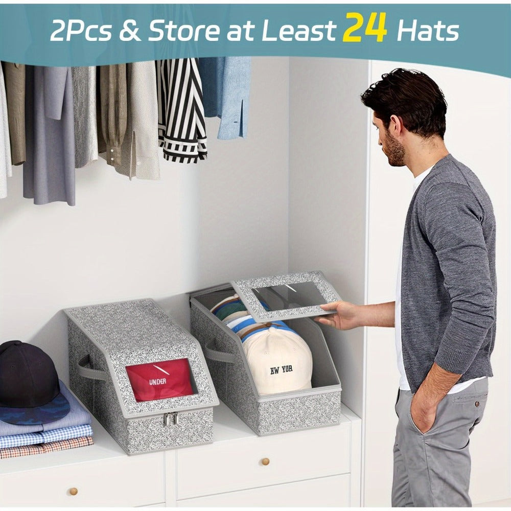 Stackable Baseball Cap Storage Box with Clear Viewing Window – Hat Organizer for Closet Holds Up to 30 Caps, Space-Saving Design for Hats, Underwear, Socks & Toys – For Men & Women (2 or 4 Pack)