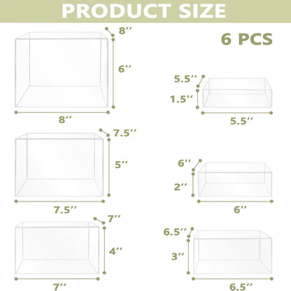 Display Stands 6pcs Five-Sided Square Buffet Risers - White Transparent Dessert Cake Display Storage Rack for Party Wedding Catering Retail Boutique Gallery Home Decor