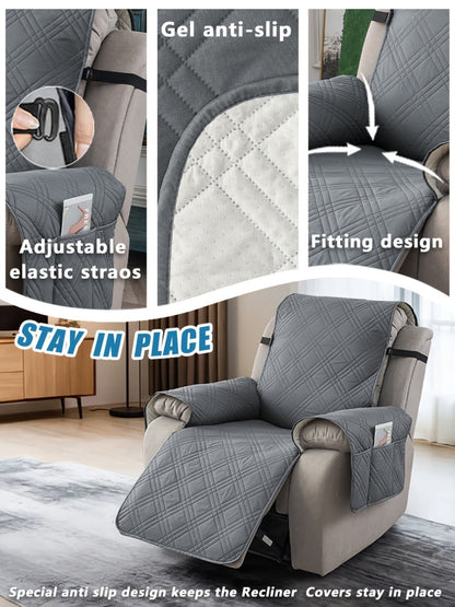 Chair Cover Quilted Recliner Throw with Side Pocket, Elastic Straps and Buckle in Ten Colors