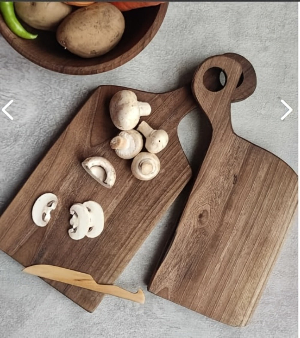 Cutting Board Two-Piece Acacia Wood Set with Loop Handles, Two Sizes and Reversible Flat Surfaces
