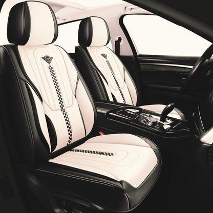 PU Leather Car Seat Cover Full Enclosure with Lumbar Support & Sponge Cushion – Two-Tone Sporty Design Universal Fit for Car Sedan Truck SUV (White-Black / Gray / Red-Black / Orange-Black)