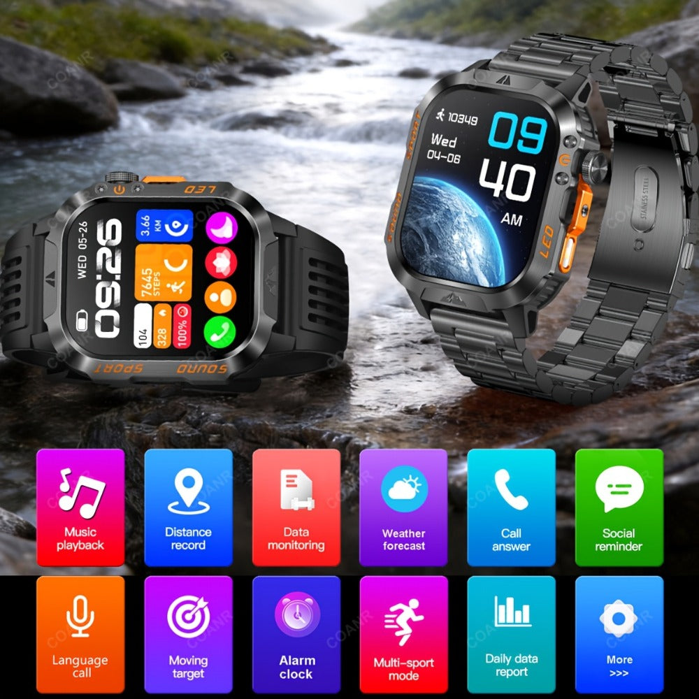 Large Screen Men's Smartwatch 2.01" Wireless Calling, 100+ Sport Modes, LED Flashlight, Purple Light, Heart Rate SpO2 Sleep Tracker, Phone Sync & Notifications – Compatible with iPhone & Android