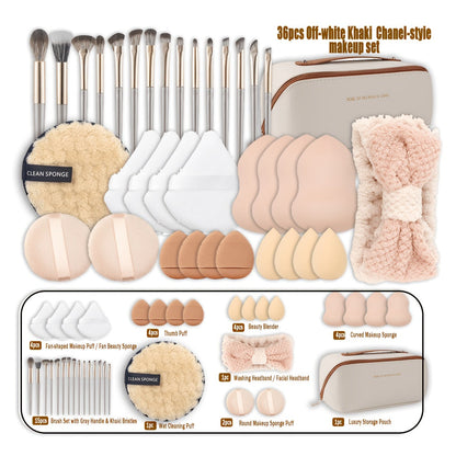 Makeup Brush Set, 36- or 49-Piece Nylon Bristle Collection with Blending Sponges and Expandable Storage Box