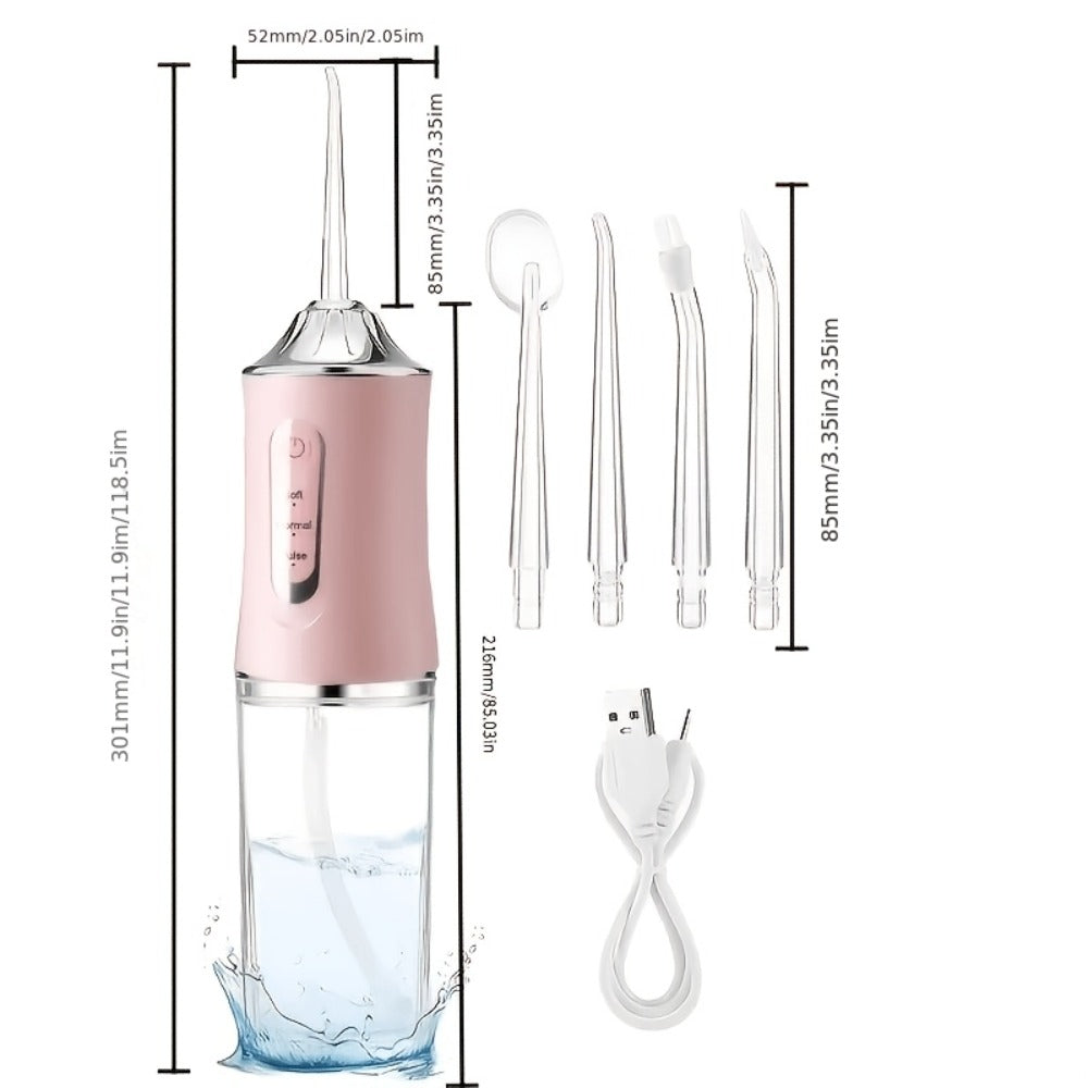 Electric Oral Irrigator Water Flosser with 360° Rotating Nozzle & Precision Pressure Control — Deep Cleans Teeth & Gums, Replaceable Heads, USB Rechargeable, 4 Colors, Home & Travel
