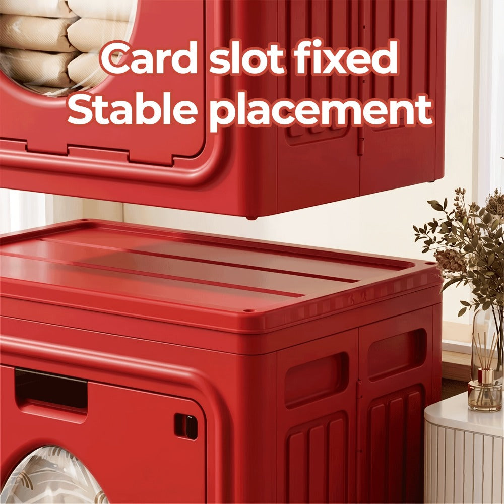 37-Gallon Foldable Storage Box with Rolling Casters, Top Access and Round Front Window in White or Red
