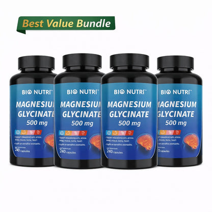 Magnesium Glycinate 500mg Chelated Capsules – Deep Sleep, Stress Relief & Muscle Relaxation Supplement for Women & Men, High Absorption, 240 Capsules 120-Day Supply