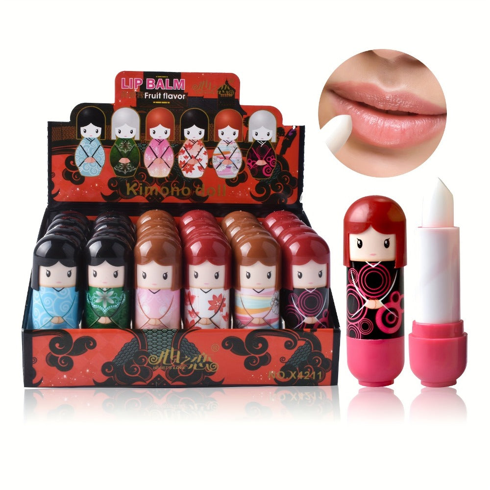 24-Piece Doll-Shaped Lip Balm Display Set in Two Illustrated Set A or Set B Checkout Options