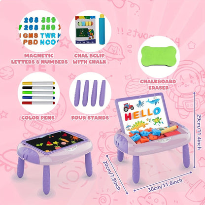 Double-Sided Kids Drawing Easel with Foldable Tabletop Stand, Chalkboard, Whiteboard and Six Color Options