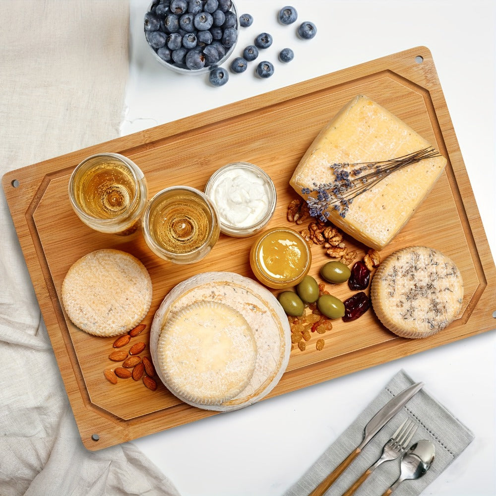 Cutting Board with Juice Groove, Chopping Board & Cheese Platter for Meat, Cheese, Bread, Vegetables & Fruits