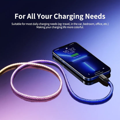 RGB-Lit Braided Charging Cable with USB-A Input and Lightning, USB-C and Micro USB Connector Ends