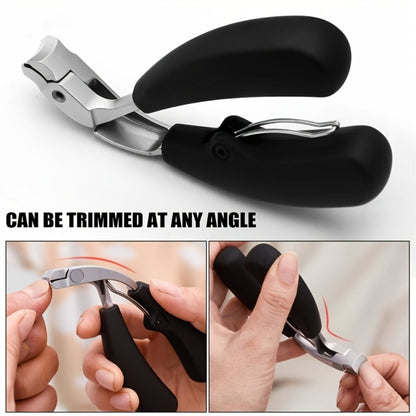 Wide-Jaw Nail Clipper and File Set, Two-Piece Black-Handle Kit with Curved Concave Edge and Stainless-Steel-Labeled Components