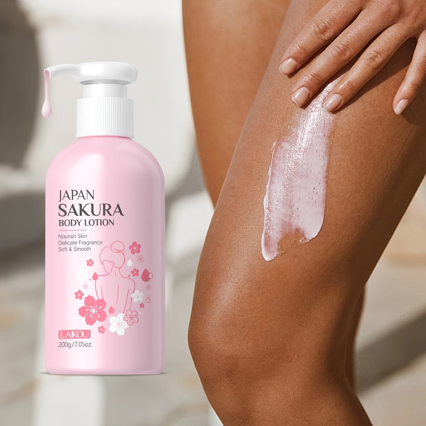 LAIKOU Sakura Body Lotion, 200g Pump Bottle with Vitamin C, Shea Butter and Rice Ferment Labels