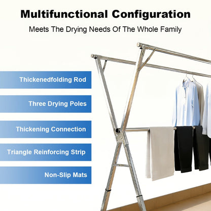 Clothes Drying Rack Foldable Heavy Duty - Upgraded X-Frame Collapsible Laundry Drying Rack for Indoor Outdoor Use, Adjustable Metal Clothesline Stand for Clothes, Blankets, Bedding, Sweaters