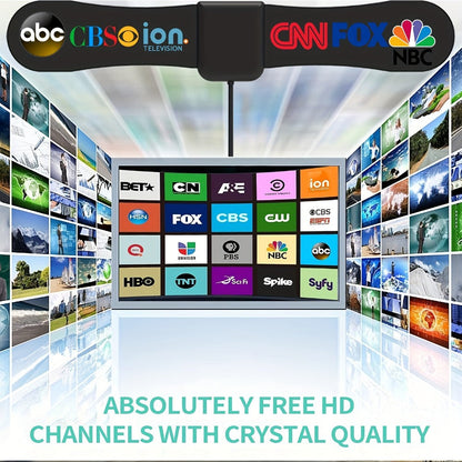 TV Antenna with Ultra-Thin Arc Panel, 10-Inch Horizontal Body and Clip or Adhesive Indoor Mounting