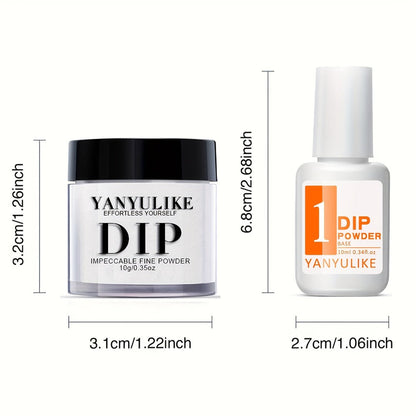Dip Powder Nail Kit with YANYILIKE Label, Four Nude Gold Glitter Powders, Three 10ml Liquids and Four Tools