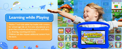 Kids Tablet 7 Inch Android 2GB RAM 16GB 32GB ROM 1TB Expandable WiFi Dual Camera Parental Control Educational Games Eye Protection Drop-Proof Silicone Case Tablet for Kids Toddlers – Pink Blue Purple Navy