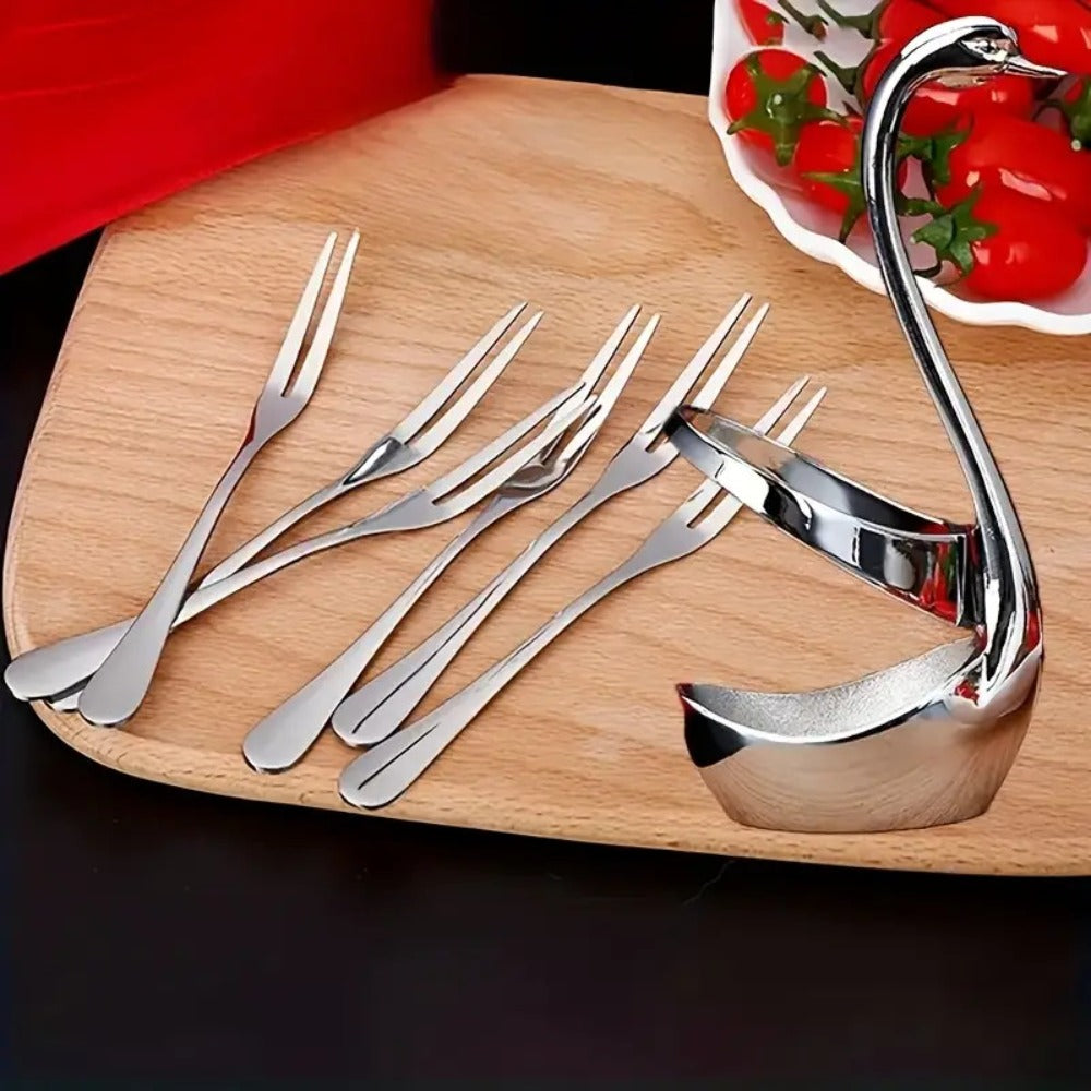 Stainless Steel Swan-Shaped Cutlery Rack and Decorative Plate Holder for Dining Tables and Parties