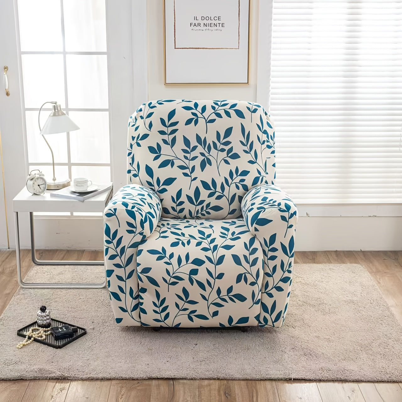 Recliner Slipcover Set, Four-Piece Polyester-Spandex Cover with Side Pocket in Ten Printed Options