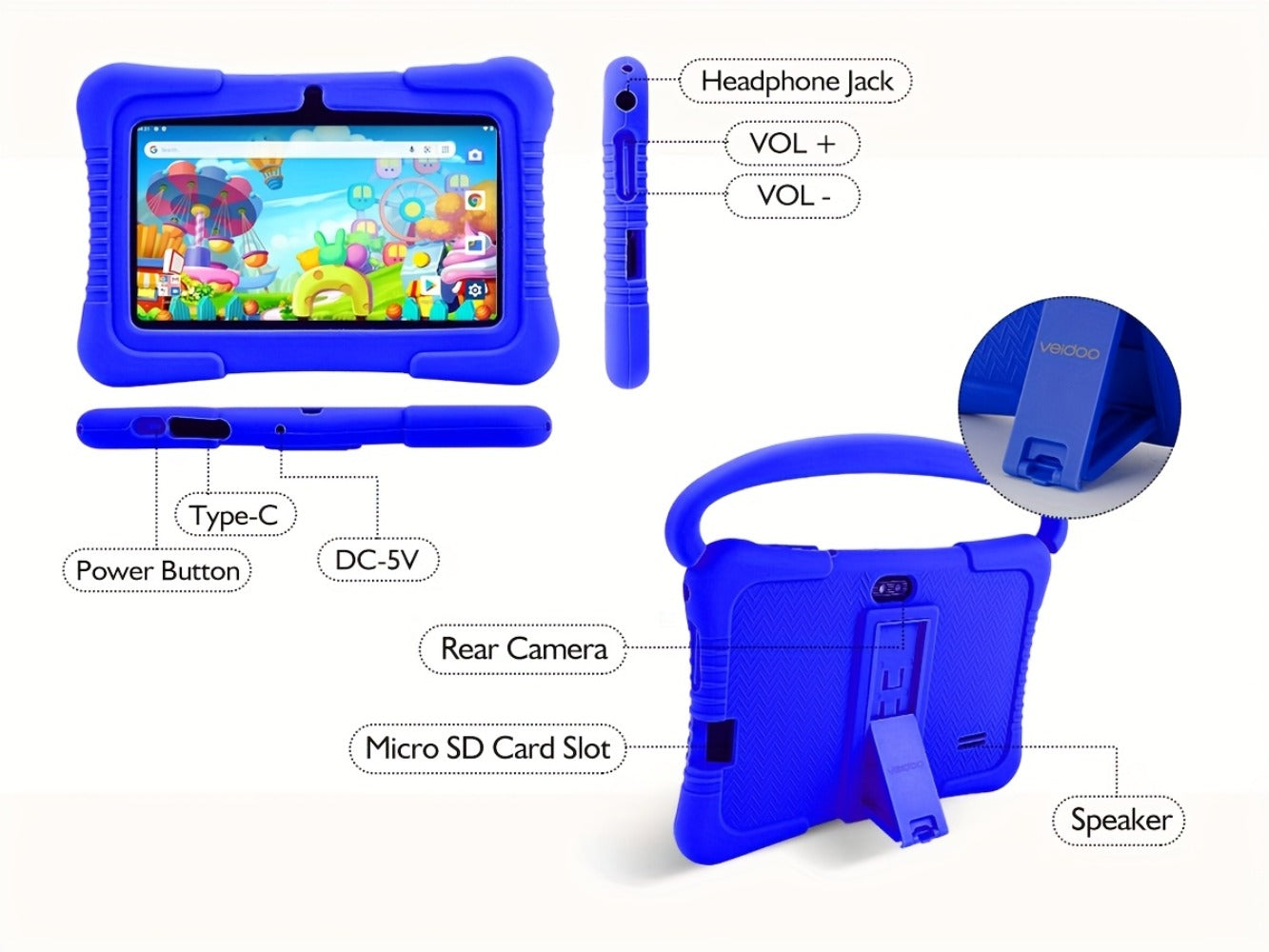 Kids Tablet 7 Inch with Android, 2GB RAM, 16GB or 32GB Built-In Storage, Parental Controls and Silicone Case