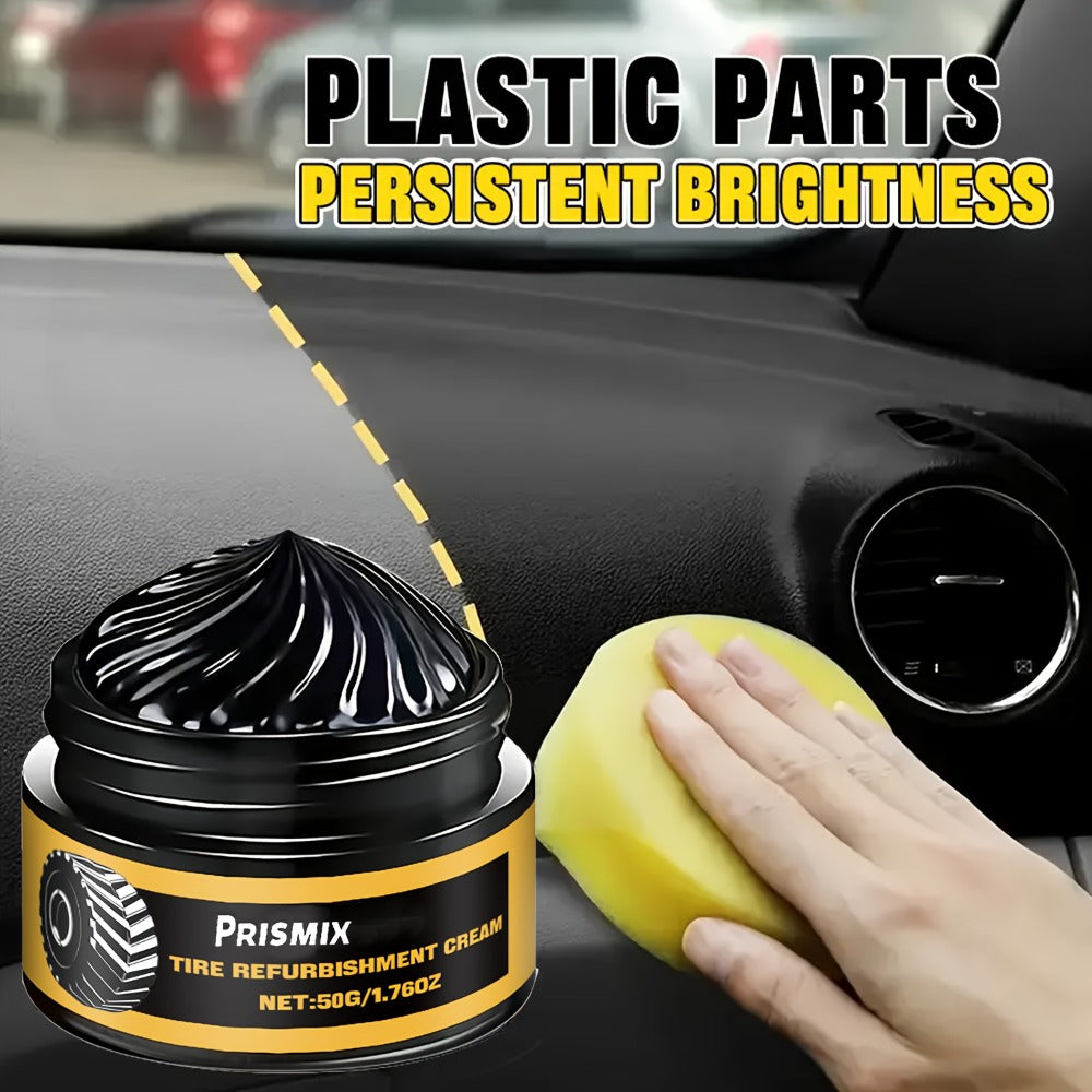 Tire Polishing Paste 2pcs with Sponge – Beeswax Formula Tire Shine & Retreading Paste, Rust Removal, Anti-Fouling, Lasting Black Gloss – No Tools Needed