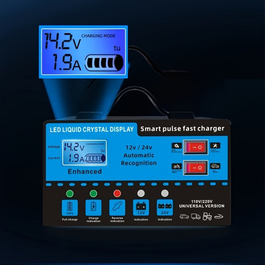 Intelligent Battery Charger & Inverter 12V & 24V – LCD Display, Trickle Maintenance, Overcharge & Short Circuit Protection for Cars Yachts & Batteries