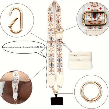 Phone Lanyard Crossbody Strap with Zipper Pouch, Beaded Charm and Five Exact Printed or Solid Styles